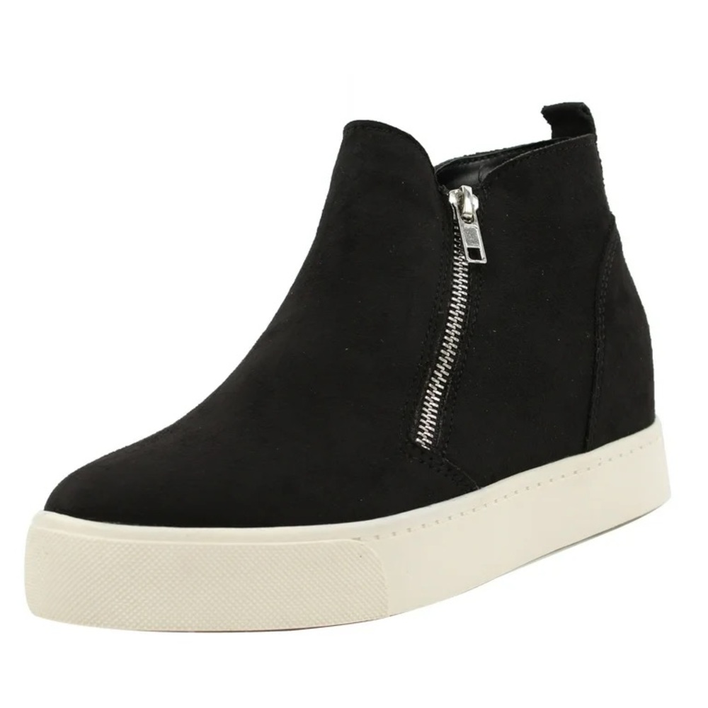 Time and Tru size 7.5 Black suede wedge sneakers with white sole